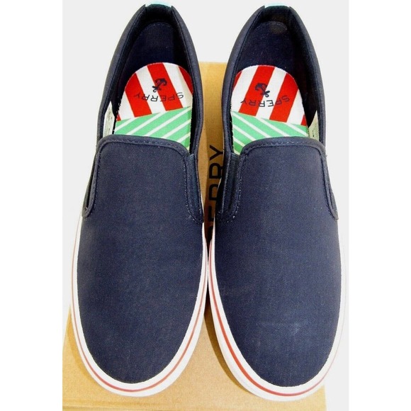 Womens Sperry Top-Sider Crest Twin Gore Twisted Navy Textile Slip-On Sneaker NWT - Picture 3 of 5